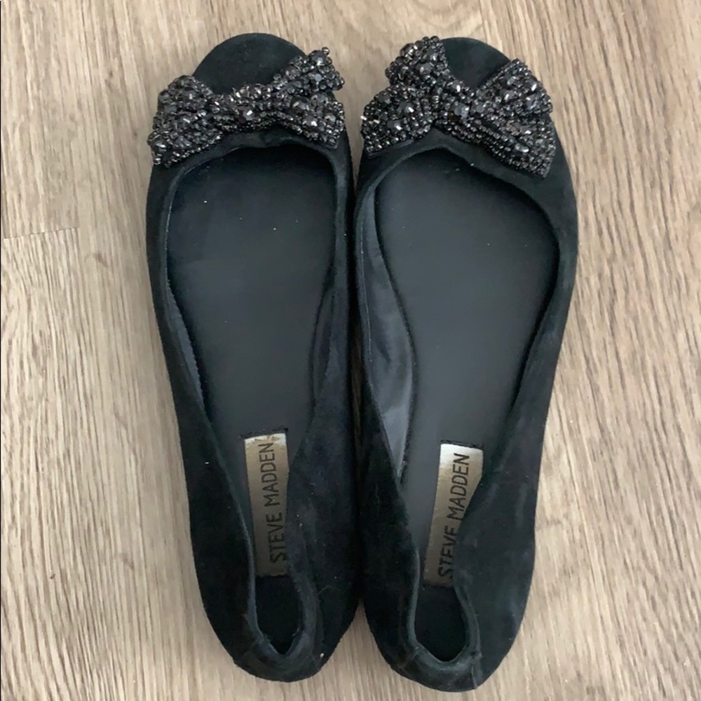 Steve Madden black bow with rhinestone flats